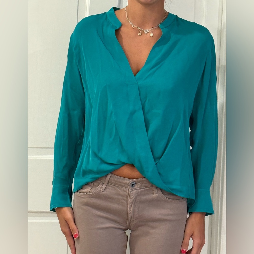 A.L.C. Turquoise Wrap Blouse